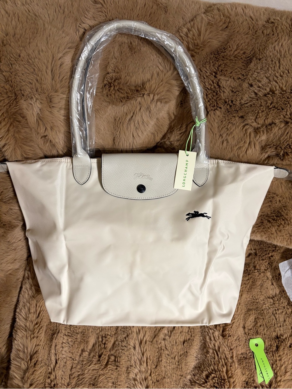Longchamp Le Pliage Large Tote White with Black Pony Logo